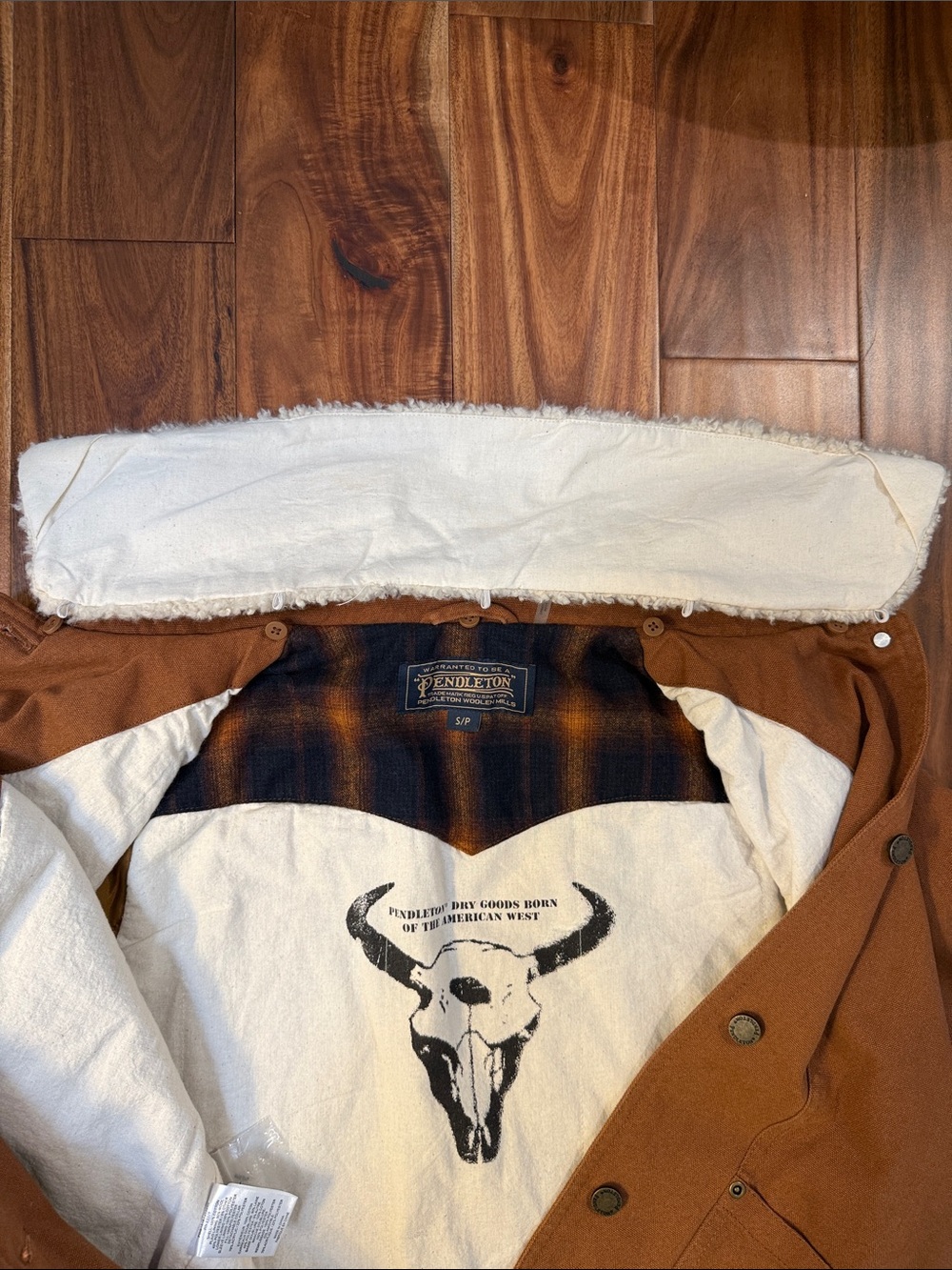 Pendleton Brown Utility Jacket with Removable Cream Shearling Collar, Small - Picture 12 of 13